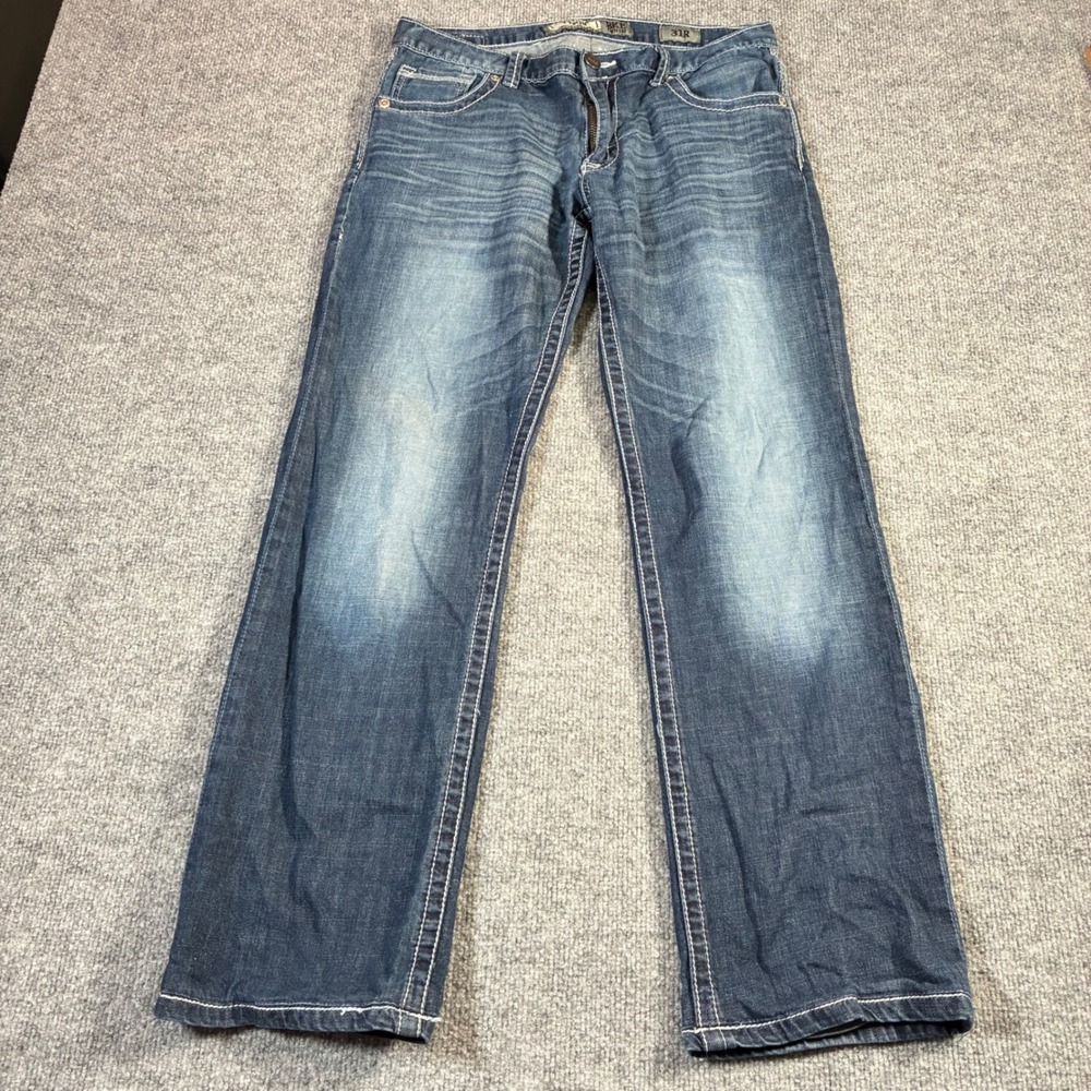 BKE Tyson Straight Leg Jeans Womens 31R Blue Medium Wash Contrast Stitch